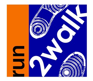  Square orange and blue run2walk logo