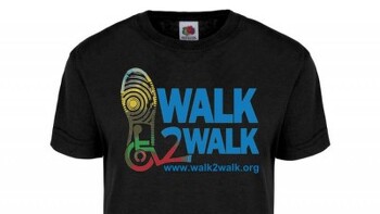  <ulticolored walk2walk logo on black tshirt