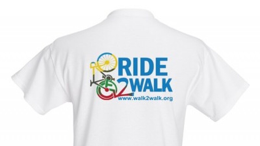 Back of ride2walk white tshirt with multicolor logo