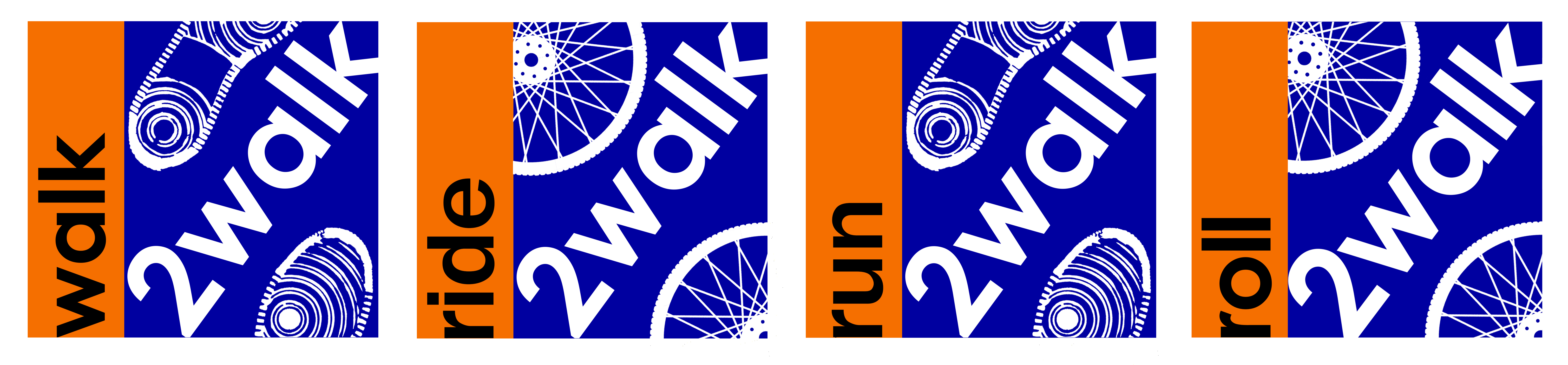 Walk Ride Run Roll orange and blue logos across front chest